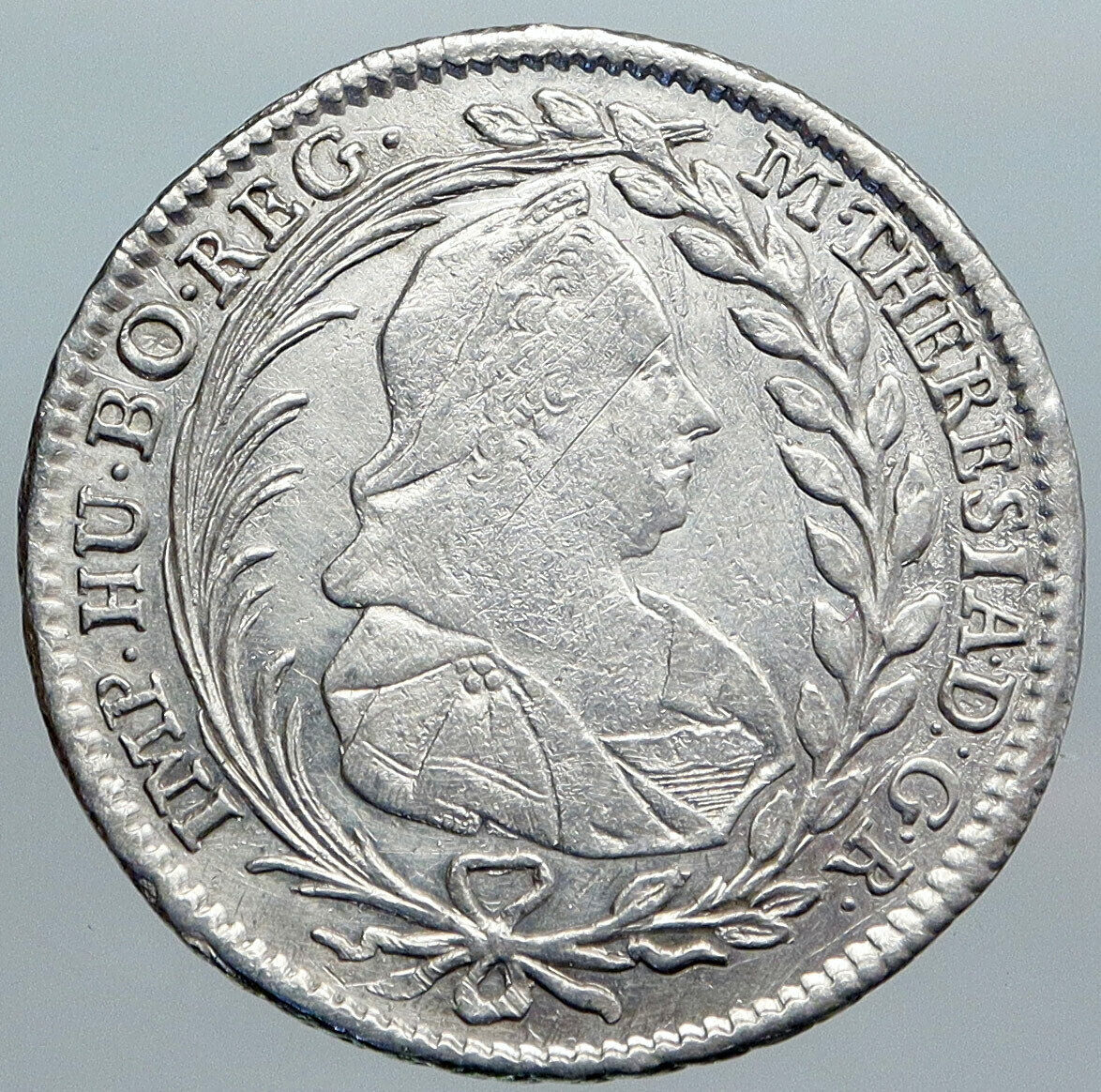 1768 AUSTRIA Queen Maria Theresia Antique Silver 20 Kreuzer Austrian Coin i88988