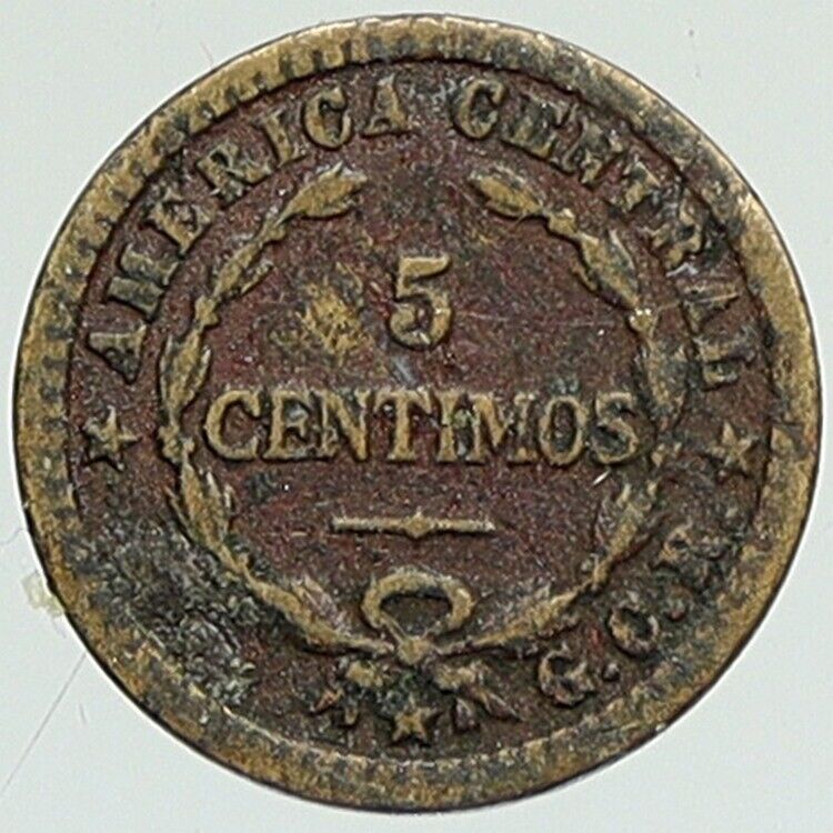 1921 COSTA RICA Wreath Vintage Central America Antique 5 Centimos Coin i111835
