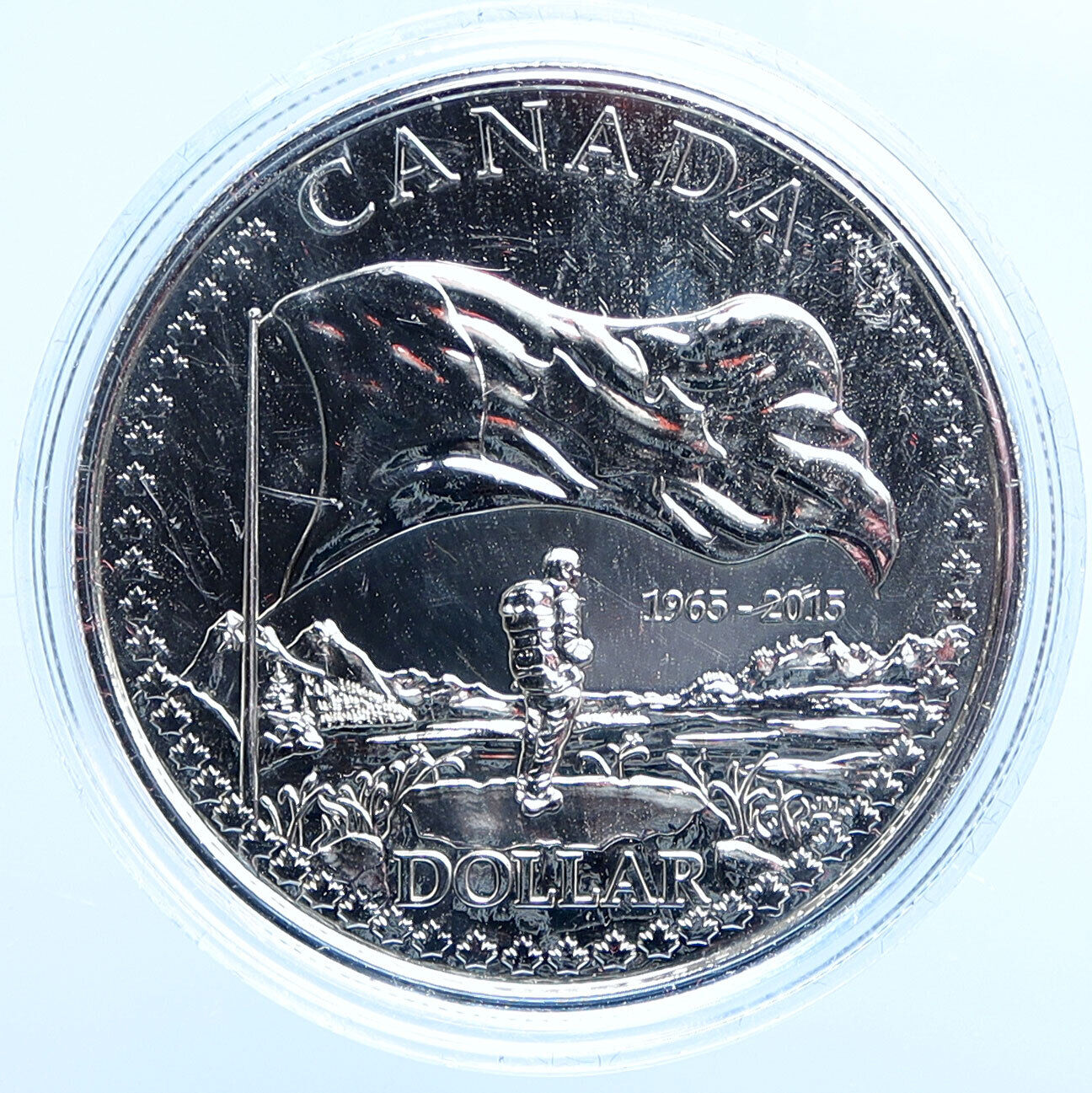 2015 CANADA Queen Elizabeth II CANADIAN FLAG Maple PFL BU Silver $1 Coin i114982