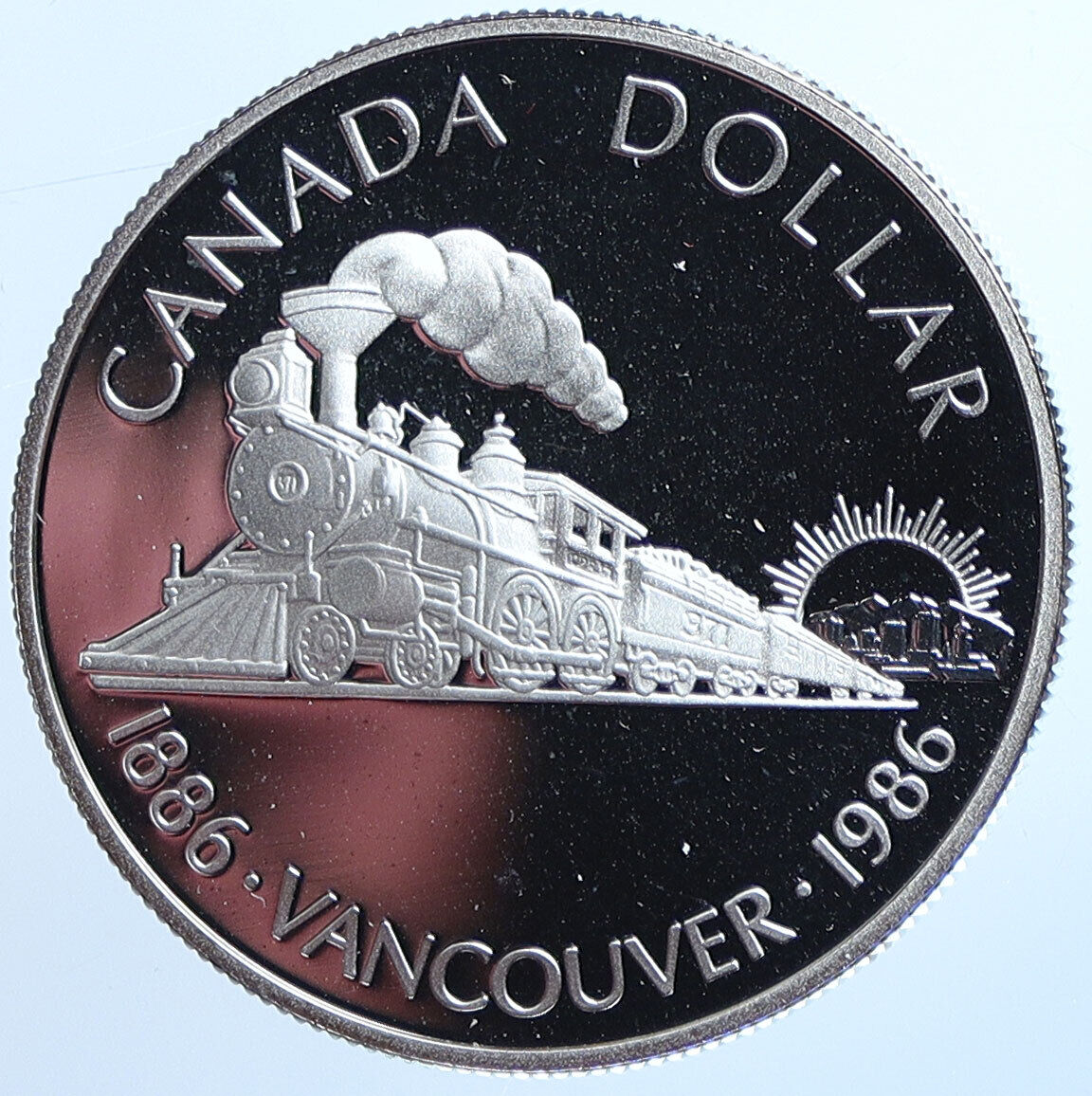 1986 CANADA Vancouver with UK Queen Elizabeth II Train Proof Silver Coin i115007