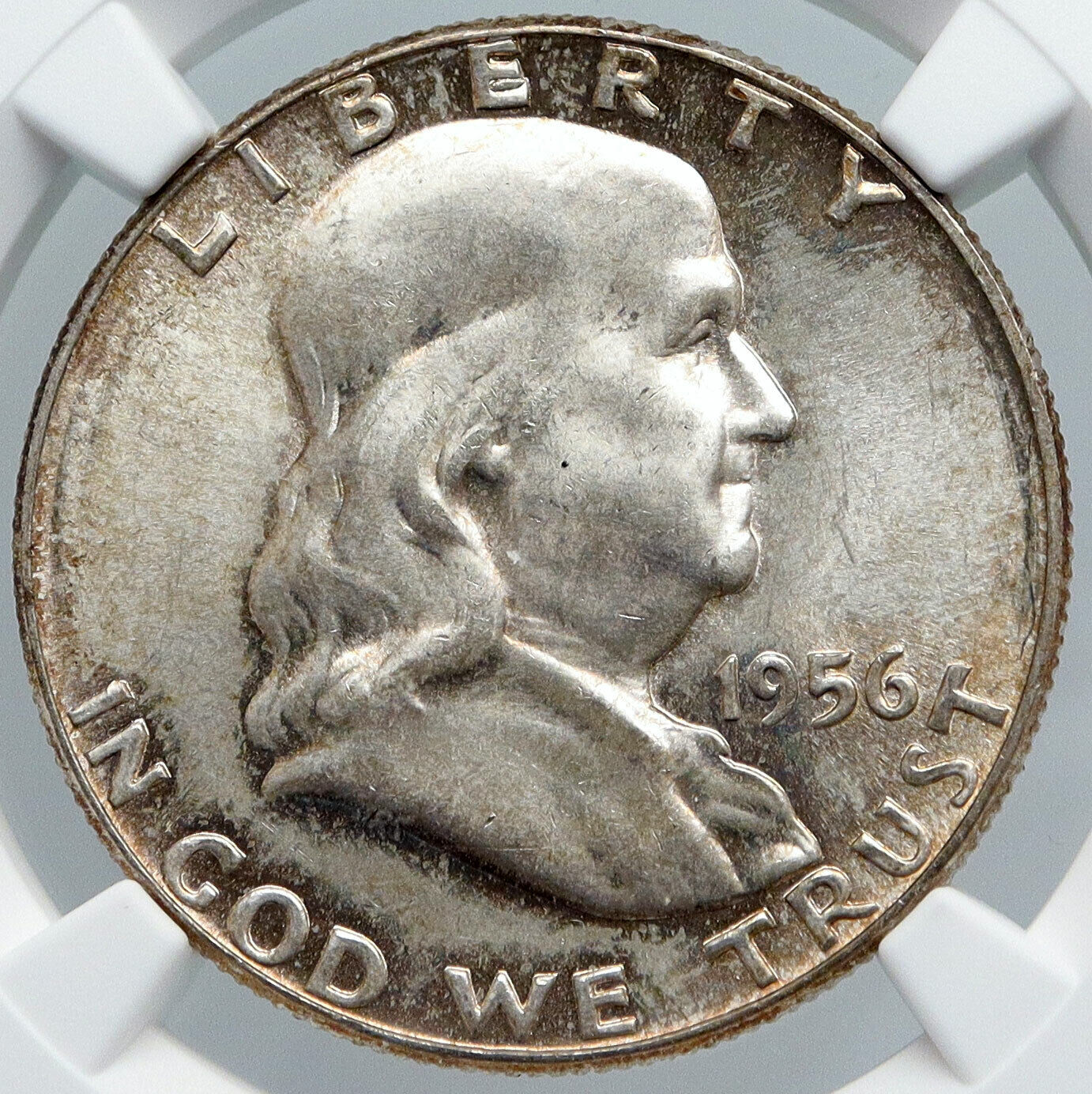 1956 USA Benjamin Franklin w LIBERTY BELL Old Silver Half Dollar Coin NGC i89164