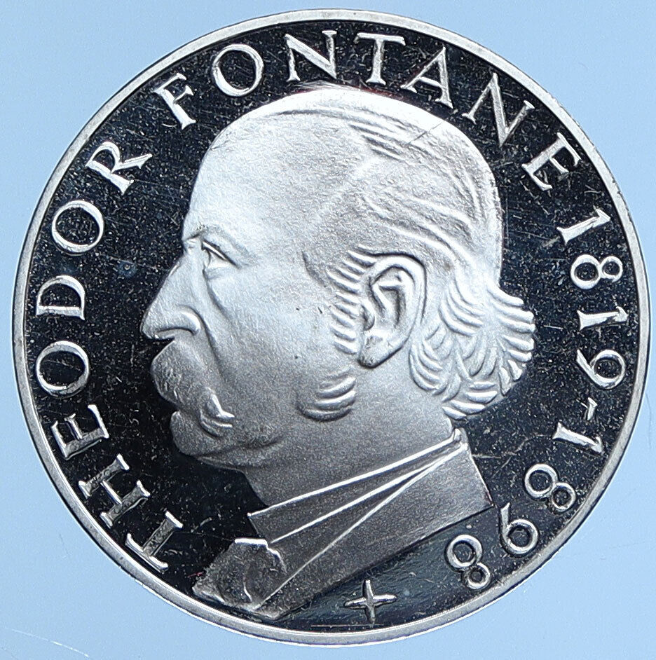 1969 G GERMANY Theodore Fontane Antique VINTAGE Proof Silver 5 Mark Coin i115005