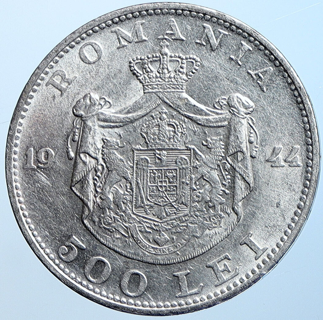 1944 ROMANIA Michael I Antique Genuine OLD Silver 500 LEI Romanian Coin i114693