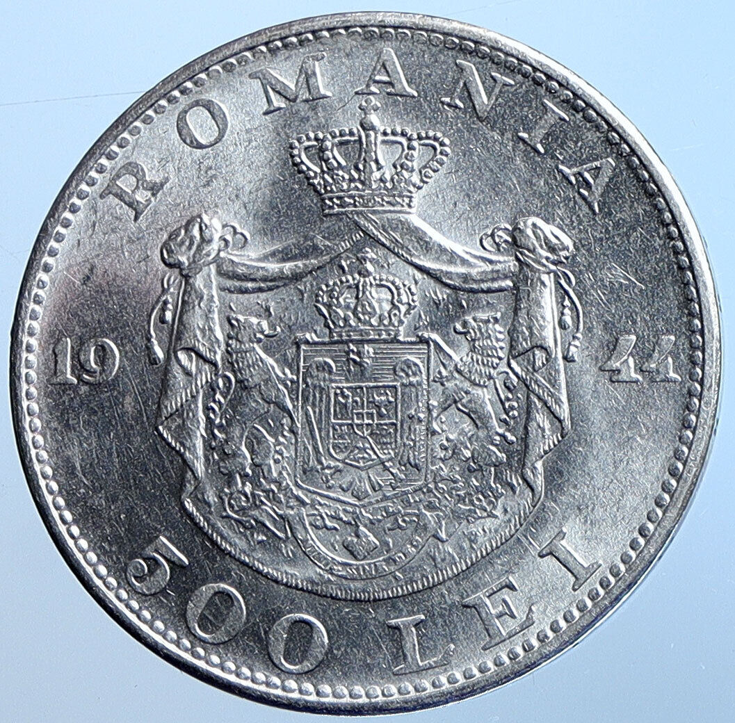 1944 ROMANIA Michael I Antique Genuine OLD Silver 500 LEI Romanian Coin i114703
