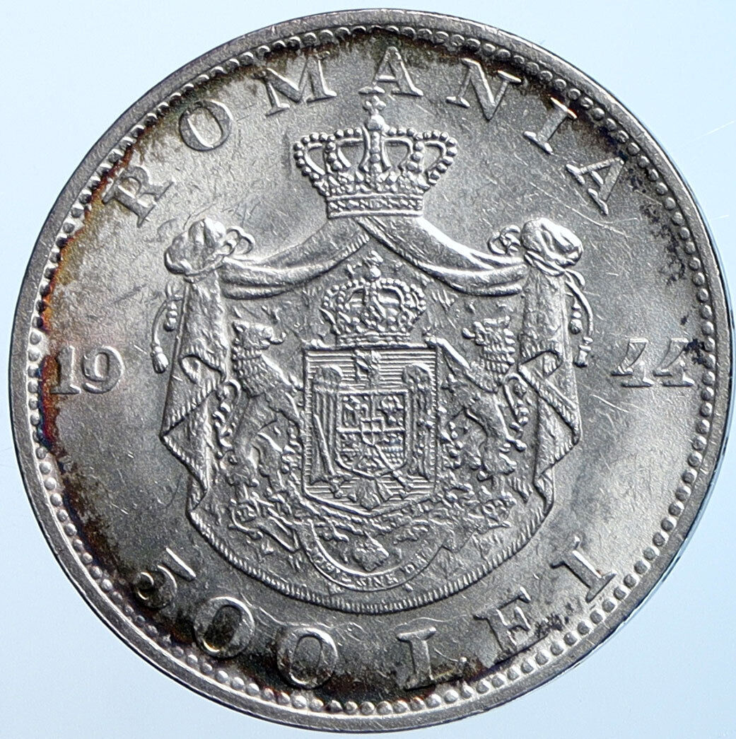 1944 ROMANIA Michael I Antique Genuine OLD Silver 500 LEI Romanian Coin i114673