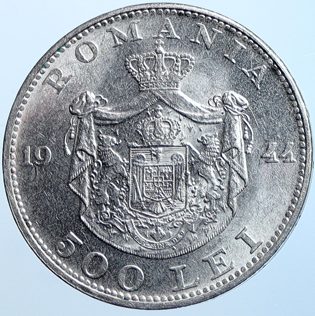 1944 ROMANIA Michael I Antique Genuine OLD Silver 500 LEI Romanian Coin i114676
