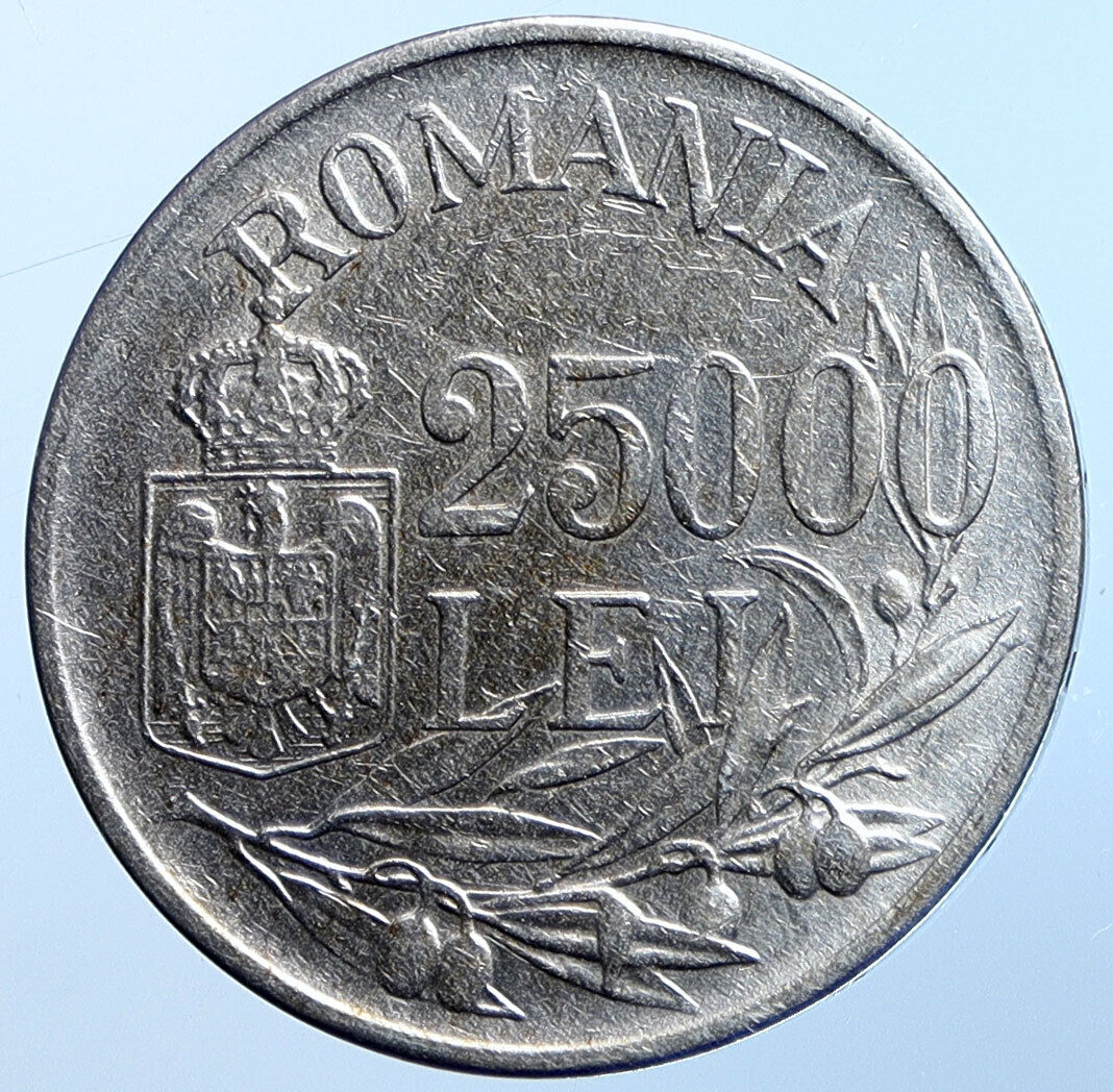 1946 ROMANIA King Michael I Shield OLD Silver 25000 Lei Romanian Coin i114700