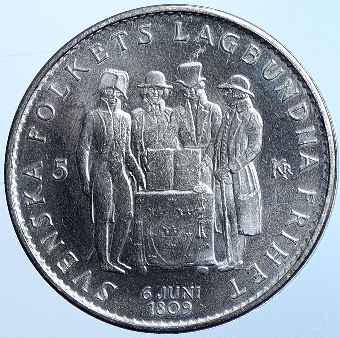 1959 SWEDEN King GUSTAV VI ADOLF CONSTITUTION Sign Silver 5 Kronor Coin i114704