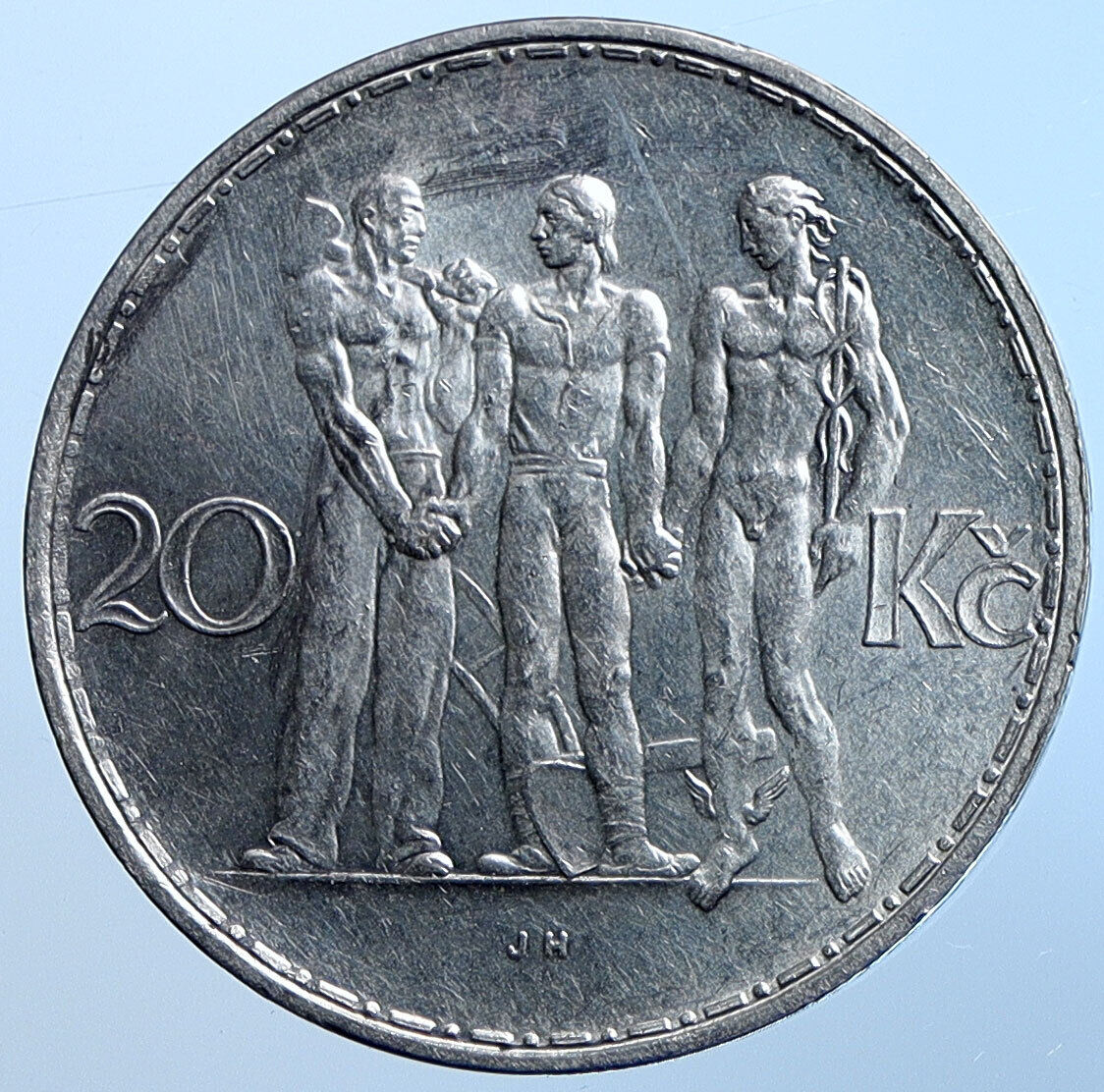 1934 CZECHOSLOVAKIA Industry Agriculture Business Silver 20 Korun Coin i114707
