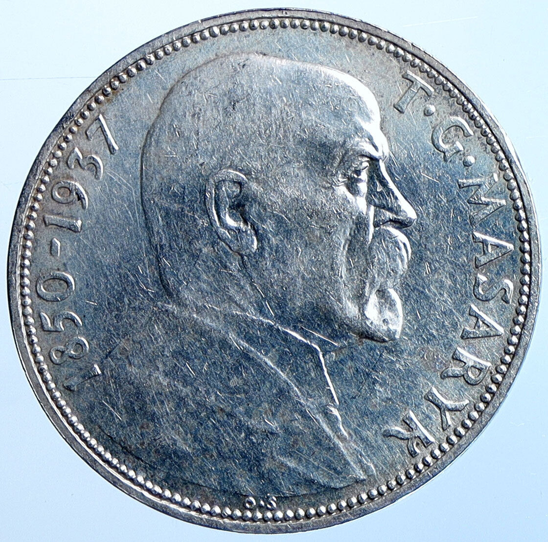 1937 CZECHOSLOVAKIA President Masaryk VINTAGE OLD Silver 20 Korun Coin i114696