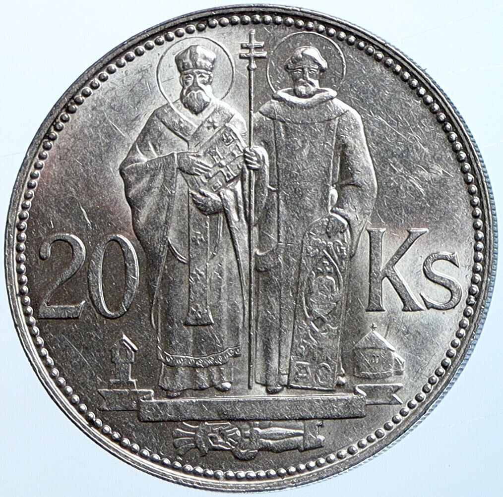 1941 SLOVAKIA SAINT CYRIL AND METHODIUS Slovakian Silver 20 Korun Coin i114695