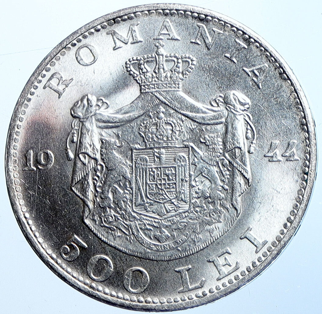 1944 ROMANIA Michael I Antique Genuine OLD Silver 500 LEI Romanian Coin i114717