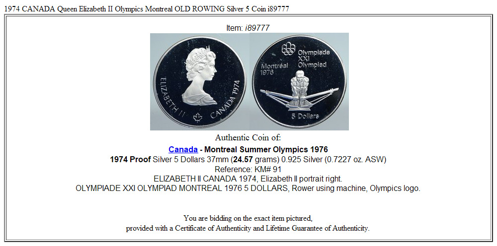 1974 CANADA Queen Elizabeth II Olympics Montreal OLD ROWING Silver 5 Coin i89777