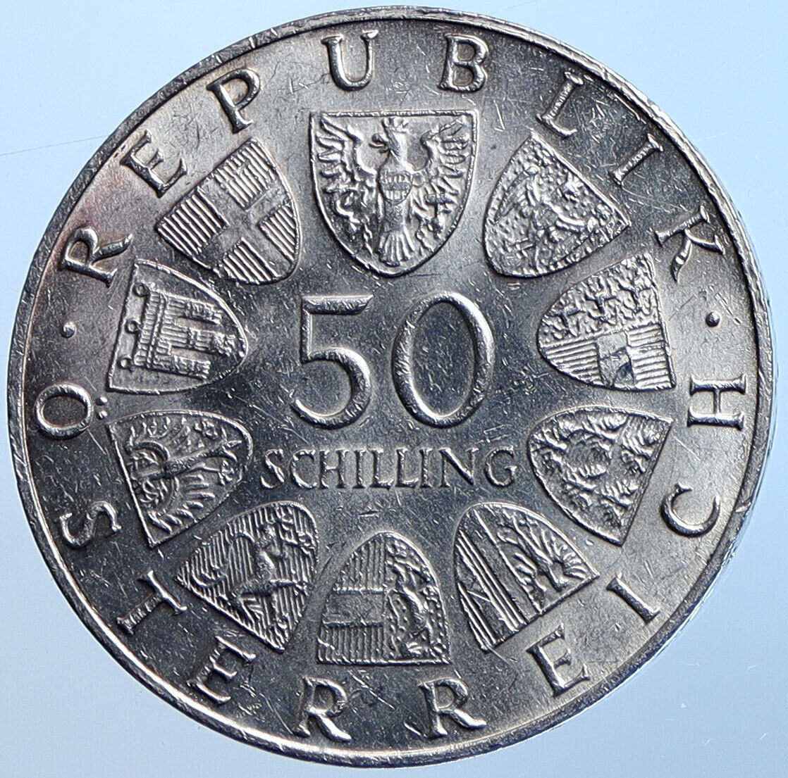 1967 AUSTRIA Blue Danube Waltz Violin VINTAGE Silver 50 Shilling Coin i114705