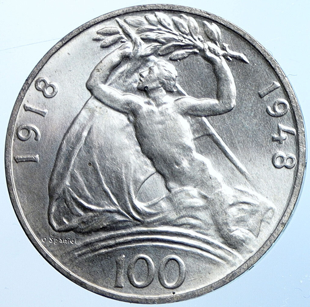1948 CZECH REPUBLIC Czechoslovakia INDEPENDENCE Silver 100 Korona Coin i114721