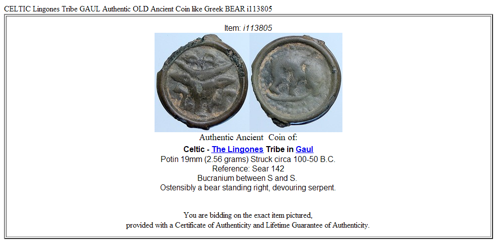 CELTIC Lingones Tribe GAUL Authentic OLD Ancient Coin like Greek BEAR i113805