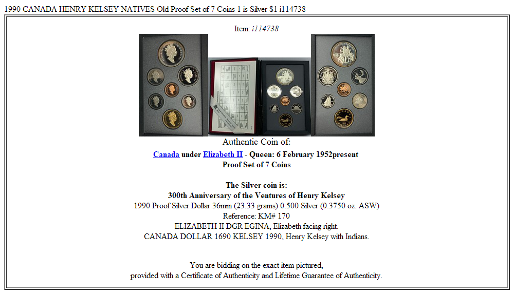 1990 CANADA HENRY KELSEY NATIVES Old Proof Set of 7 Coins 1 is Silver $1 i114738