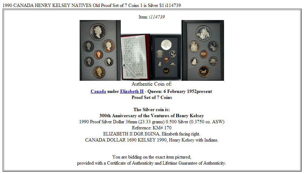 1990 CANADA HENRY KELSEY NATIVES Old Proof Set of 7 Coins 1 is Silver $1 i114739