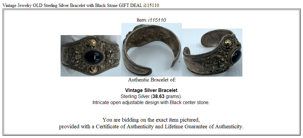 Vintage Jewelry OLD Sterling Silver Bracelet with Black Stone GIFT DEAL i115110