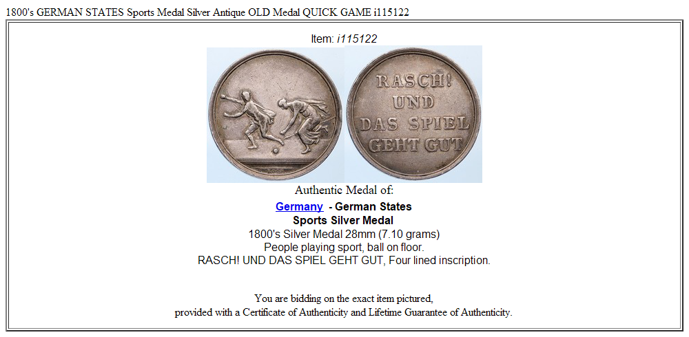 1800's GERMAN STATES Sports Medal Silver Antique OLD Medal QUICK GAME i115122