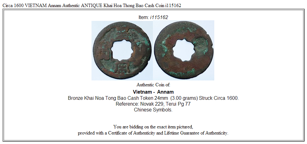 Circa 1600 VIETNAM Annam Authentic ANTIQUE Khai Hoa Thong Bao Cash Coin i115162