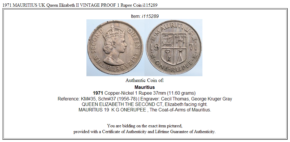 1971 MAURITIUS UK Queen Elizabeth II VINTAGE PROOF 1 Rupee Coin i115289