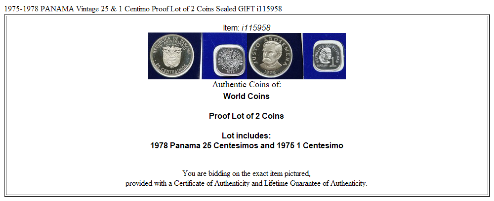 1975-1978 PANAMA Vintage 25 & 1 Centimo Proof Lot of 2 Coins Sealed GIFT i115958