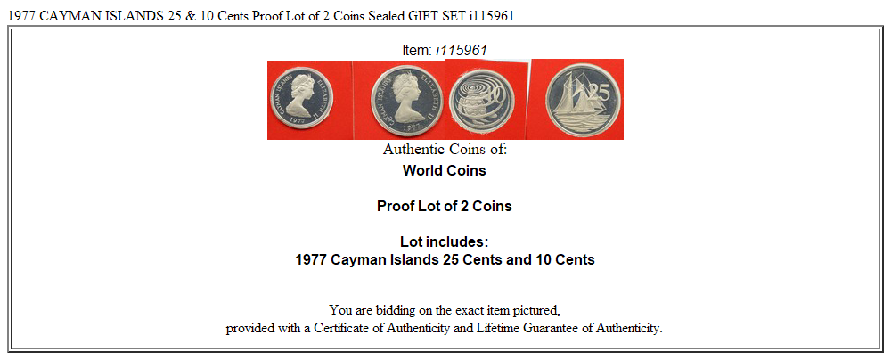 1977 CAYMAN ISLANDS 25 & 10 Cents Proof Lot of 2 Coins Sealed GIFT SET i115961