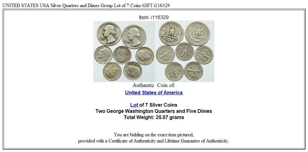 UNITED STATES USA Silver Quarters and Dimes Group Lot of 7 Coins GIFT i116329