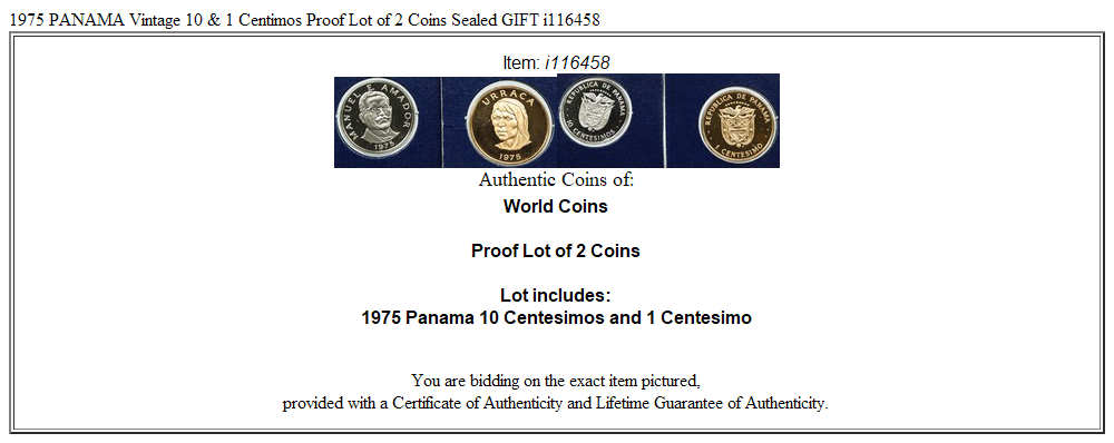 1975 PANAMA Vintage 10 & 1 Centimos Proof Lot of 2 Coins Sealed GIFT i116458