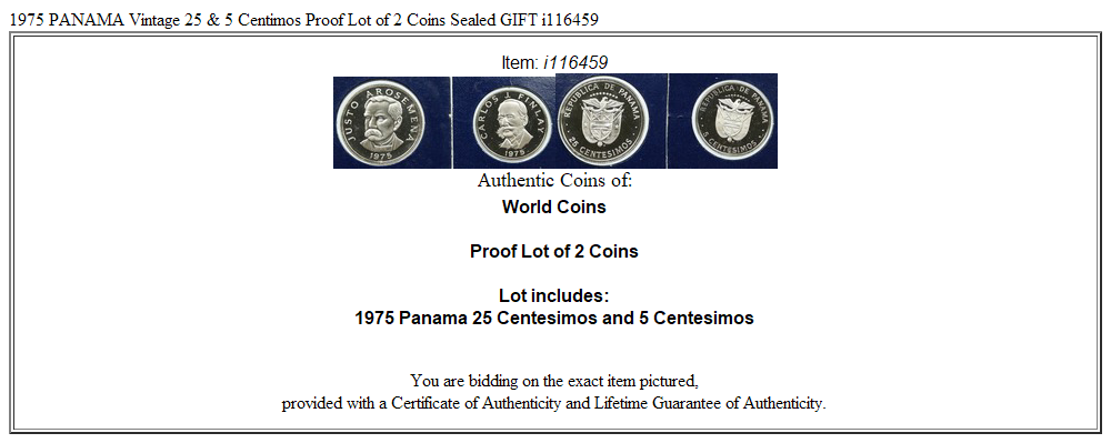 1975 PANAMA Vintage 25 & 5 Centimos Proof Lot of 2 Coins Sealed GIFT i116459