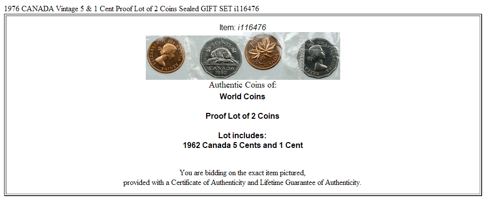 1976 CANADA Vintage 5 & 1 Cent Proof Lot of 2 Coins Sealed GIFT SET i116476