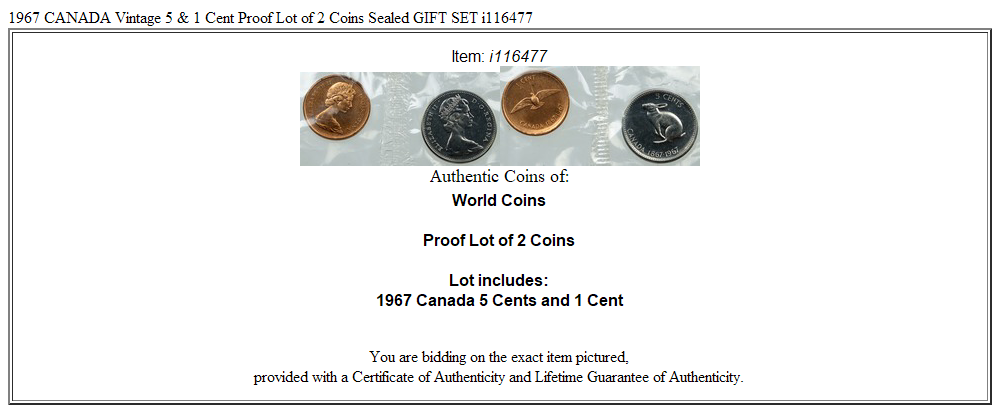 1967 CANADA Vintage 5 & 1 Cent Proof Lot of 2 Coins Sealed GIFT SET i116477