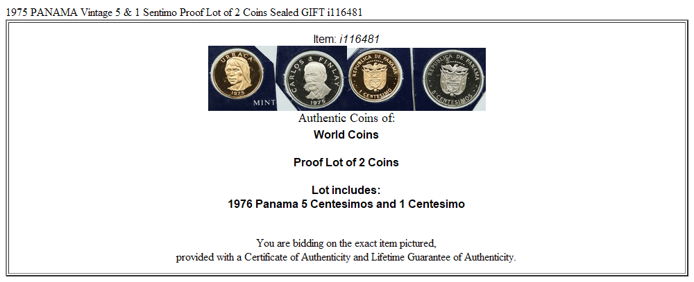 1975 PANAMA Vintage 5 & 1 Sentimo Proof Lot of 2 Coins Sealed GIFT i116481