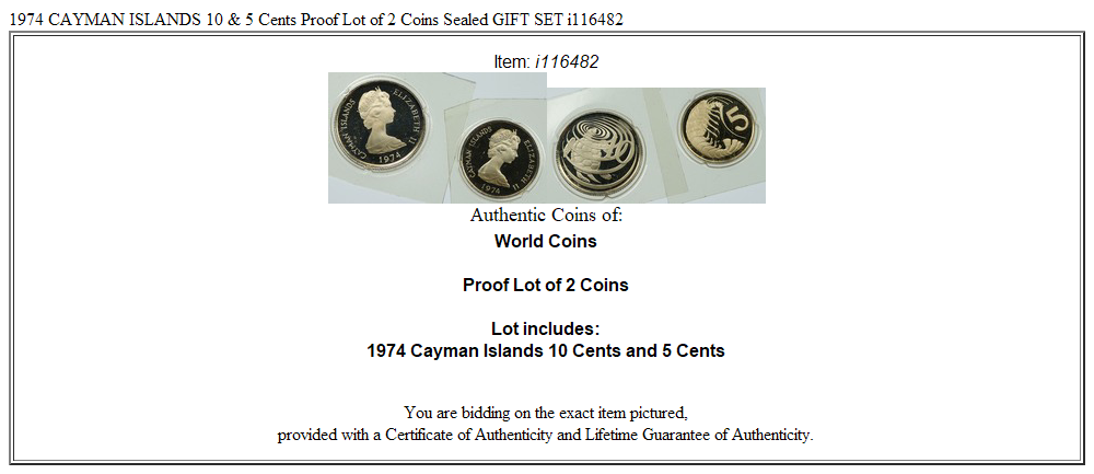 1974 CAYMAN ISLANDS 10 & 5 Cents Proof Lot of 2 Coins Sealed GIFT SET i116482