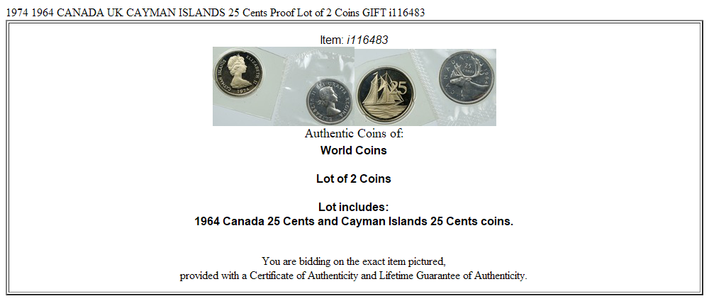 1974 1964 CANADA UK CAYMAN ISLANDS 25 Cents Proof Lot of 2 Coins GIFT i116483