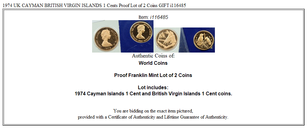 1974 UK CAYMAN BRITISH VIRGIN ISLANDS 1 Cents Proof Lot of 2 Coins GIFT i116485
