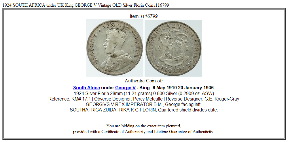 1924 SOUTH AFRICA under UK King GEORGE V Vintage OLD Silver Florin Coin i116799