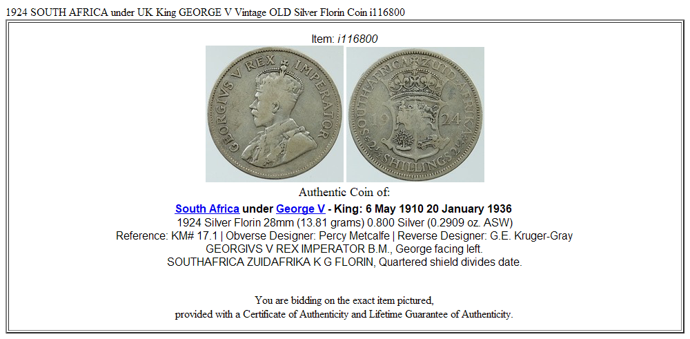 1924 SOUTH AFRICA under UK King GEORGE V Vintage OLD Silver Florin Coin i116800