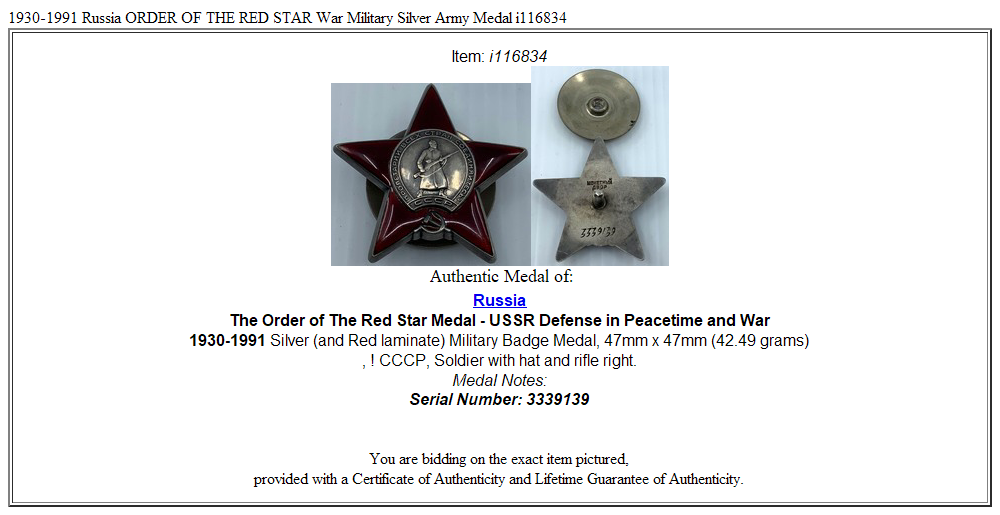 1930-1991 Russia ORDER OF THE RED STAR War Military Silver Army Medal i116834