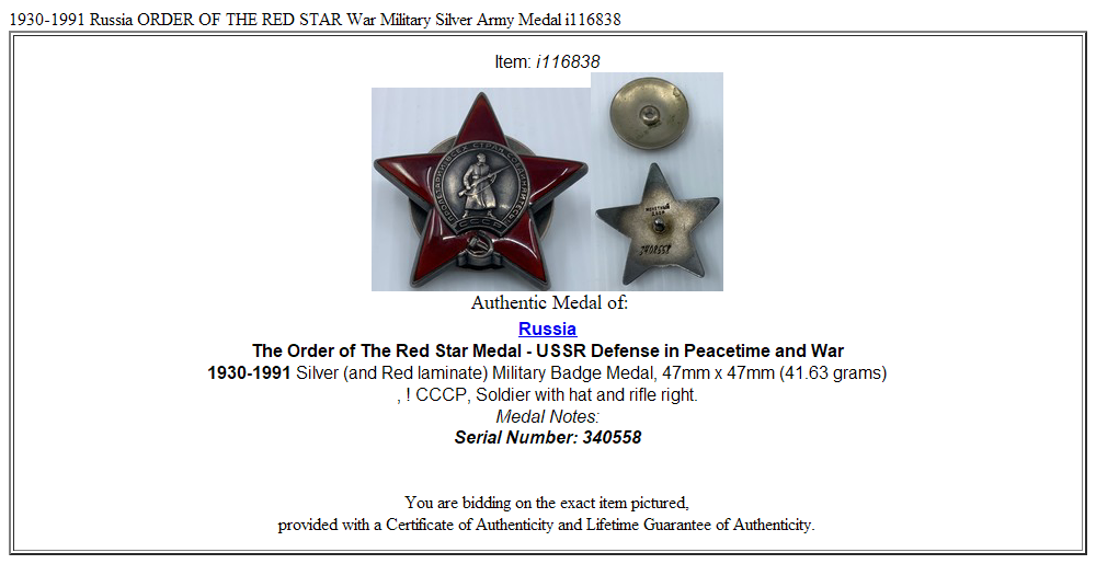 1930-1991 Russia ORDER OF THE RED STAR War Military Silver Army Medal i116838