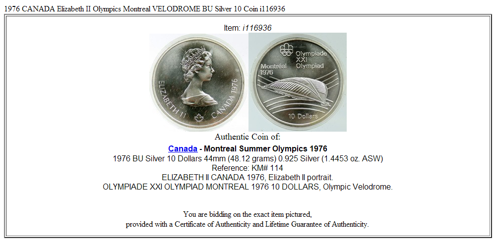 1976 CANADA Elizabeth II Olympics Montreal VELODROME BU Silver 10 Coin i116936