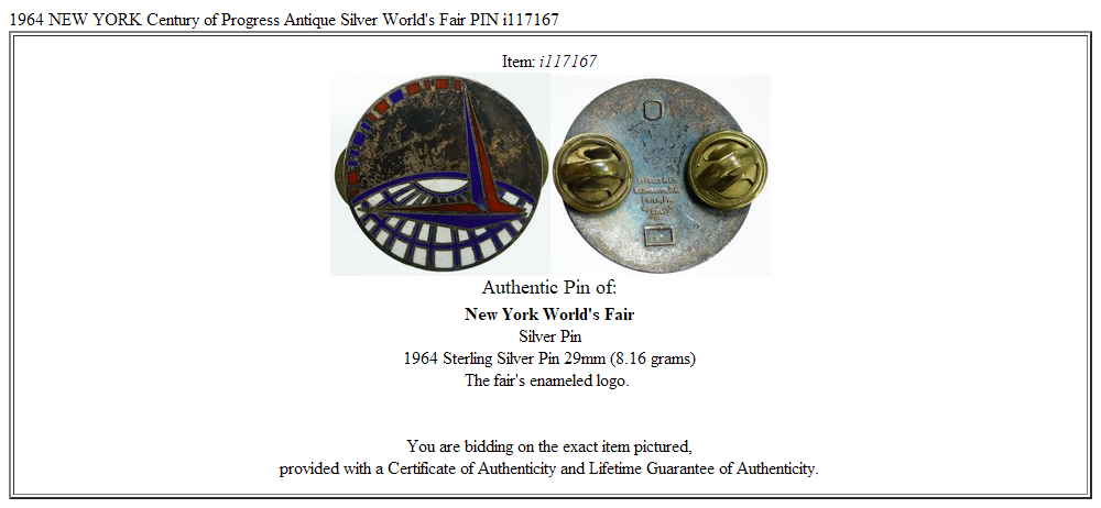 1964 NEW YORK Century of Progress Antique Silver World's Fair PIN i117167