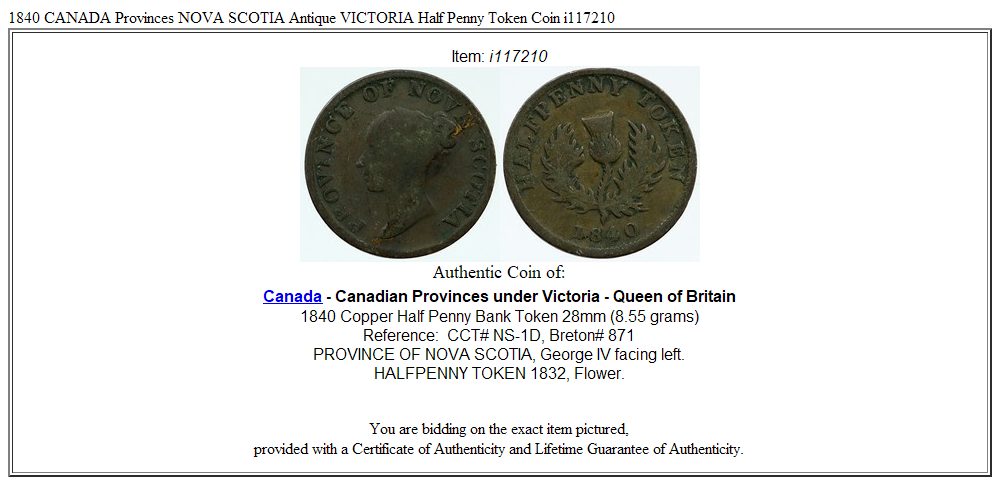 1840 CANADA Provinces NOVA SCOTIA Antique VICTORIA Half Penny Token Coin i117210