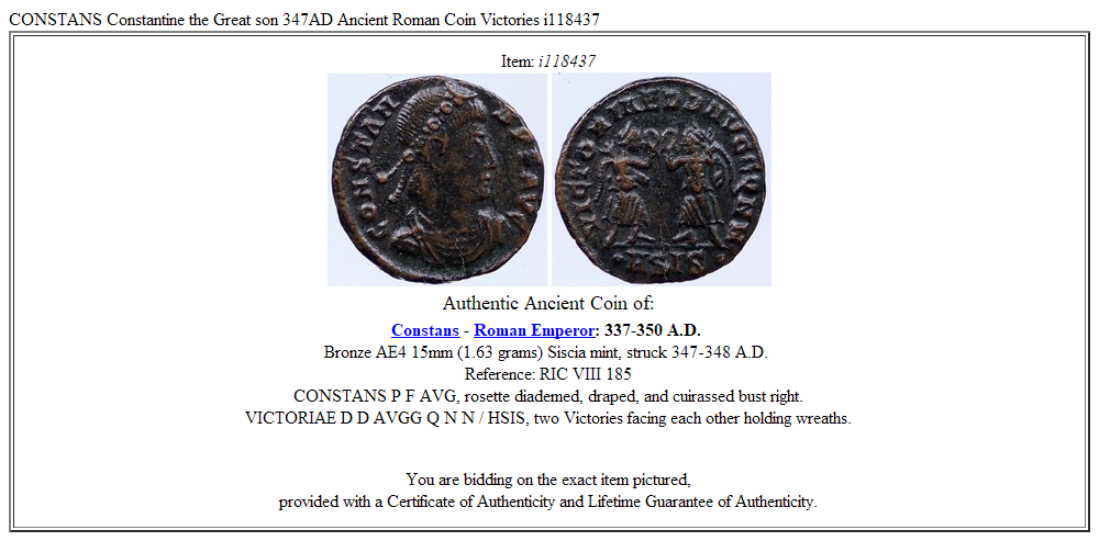 CONSTANS Constantine the Great son 347AD Ancient Roman Coin Victories i118437