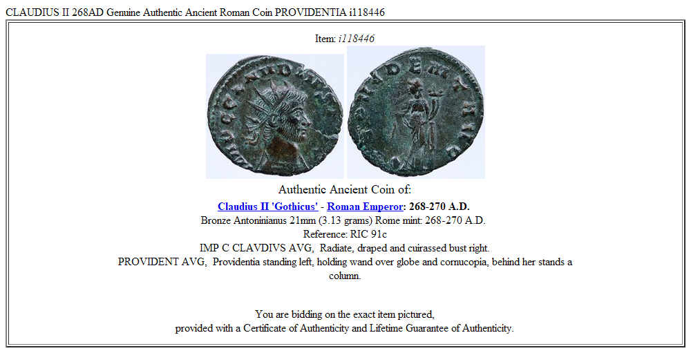 CLAUDIUS II 268AD Genuine Authentic Ancient Roman Coin PROVIDENTIA i118446