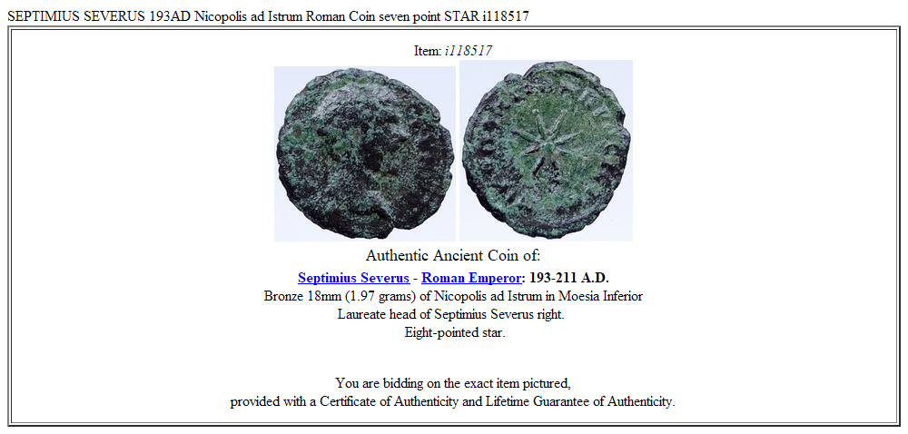 SEPTIMIUS SEVERUS 193AD Nicopolis ad Istrum Roman Coin seven point STAR i118517