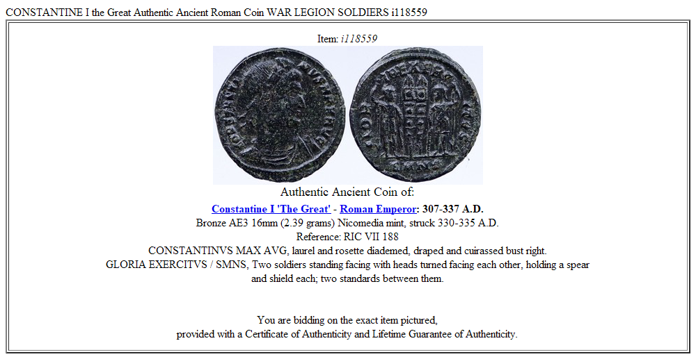 CONSTANTINE I the Great Authentic Ancient Roman Coin WAR LEGION SOLDIERS i118559