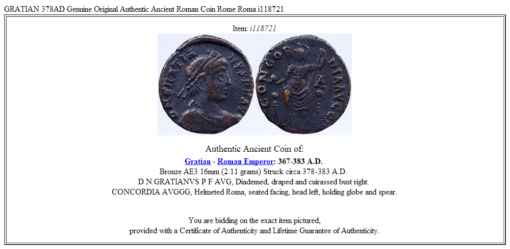 GRATIAN 378AD Genuine Original Authentic Ancient Roman Coin Rome Roma i118721