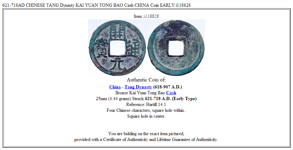 621-718AD CHINESE TANG Dynasty KAI YUAN TONG BAO Cash CHINA Coin EARLY i118828